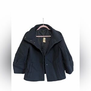 Ann Taylor Wool Blend Navy Black Textured Stand Collar Jacket Coat Sz M NWT